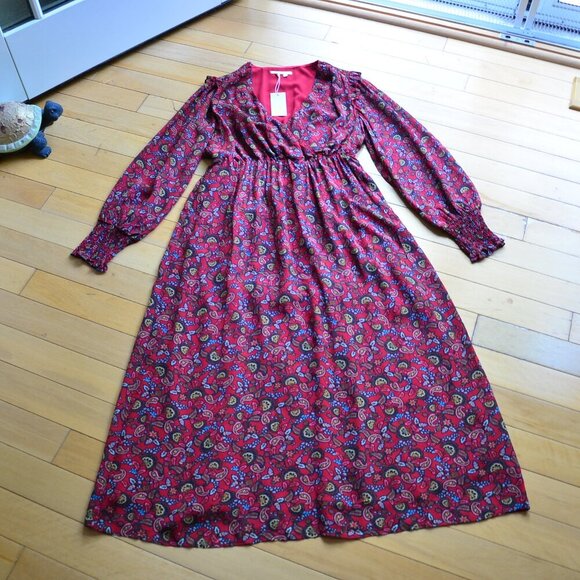 BODEN BECKY MIDI WRAP DRESS Winterberry Exotic Floral Size US 8R - Picture 3 of 15